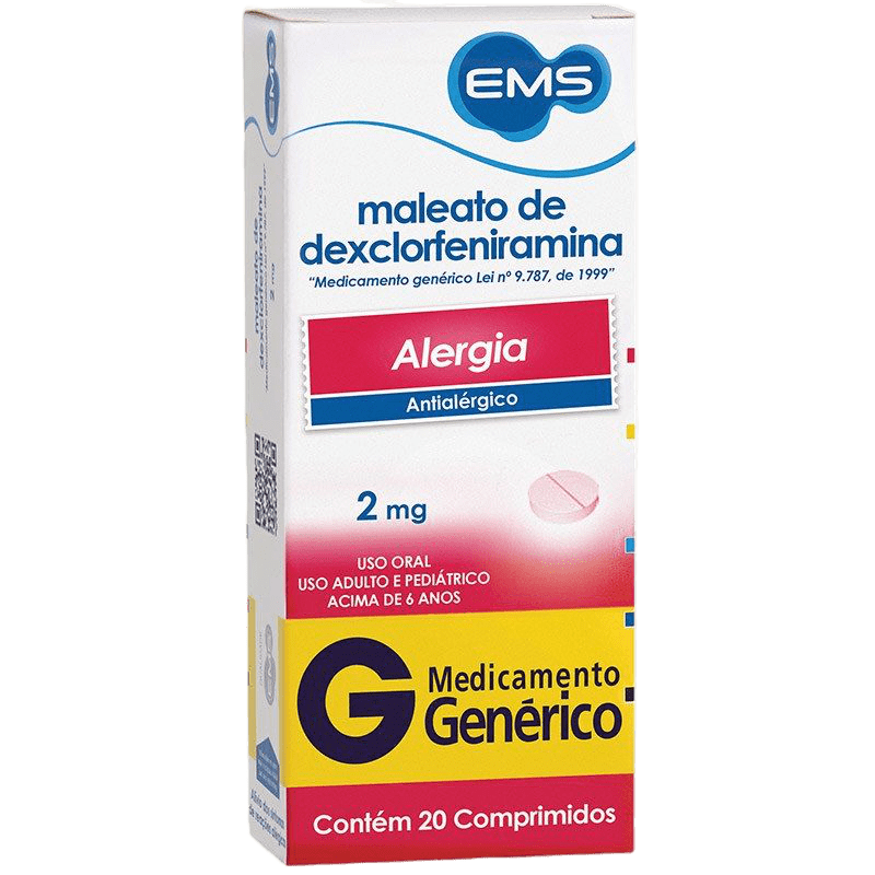 DEXCLORFENIRAMINA 2MG 20 COMPRIMIDOS - EMS - GENÉRICO