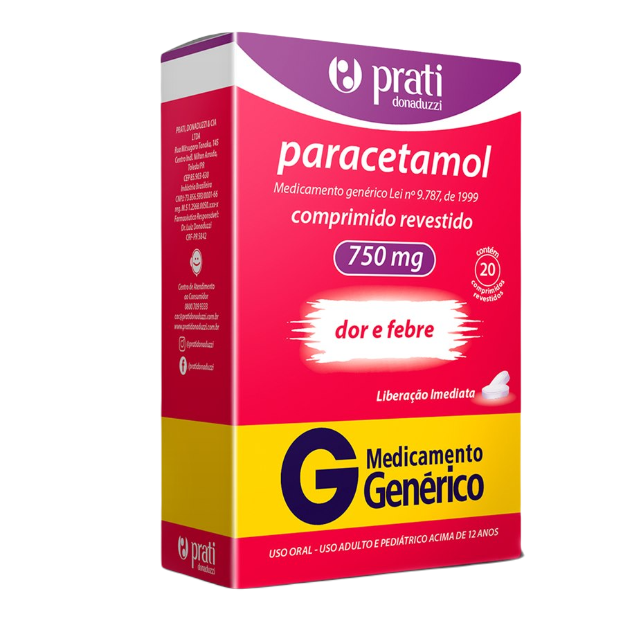 PARACETAMOL 750MG 20 COMPRIMIDOS - PRATI DONADUZZI - GENÉRICO