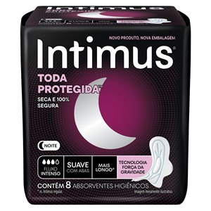 Absorvente Intimus Noturno Toda Protegida Cobertura Suave Com Abas - 8 Unidades