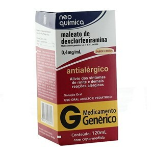 DEXCLORFENIRAMINA XAROPE 120ML - NEO QUÍMICA - GENÉRICO - SEM AÇUCAR