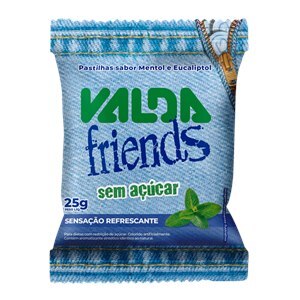 PASTILHAS VALDA FRIENDS SABOR MENTOL EUCALIPTOL SEM AÇÚCAR SACHÊ 25G