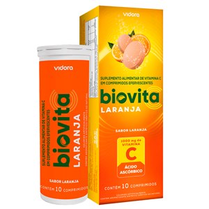 Vitamina C 1G - Biovita Vidora Sabor Laranja 10 Comprimidos Efervescentes 