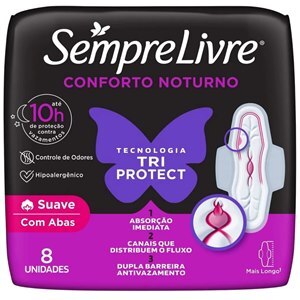 Absorvente Sempre Livre Conforto Noturno Tri Protect Cobertura Suave Com Abas 8 Unidades