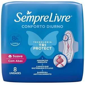 Absorvente Sempre Livre Conforto Diurno Tri Protect Cobertura Suave Com Abas 8 Unidades