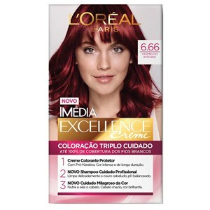 Tinta De Cabelo Permanente Imédia Excellence L'oréal Paris Creme - 6.66 Vermelho Intenso