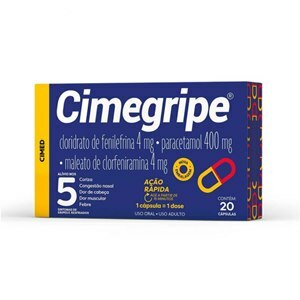 PARACETAMOL + CLORFENIRAMINA + FENILEFRINA - CIMEGRIPE 20 CÁPSULAS 