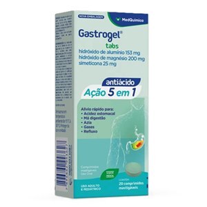 Hidróxido Alumínio + Magnésio + Simeticona Gastrogel Tabs Sabor Menta 20 Comprimidos Mastigáveis