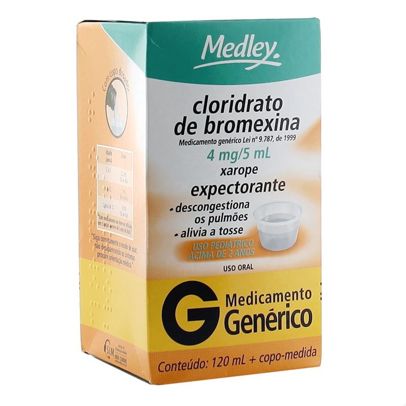 Cloridrato de Bromexina 4mg - Xarope Expectorante Pediátrico- Genérico  Medley - 120ml