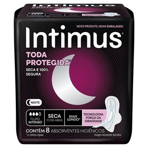 Absorvente Intimus Noturno Toda Protegida Cobertura Seca Com Abas - 8 Unidades