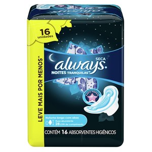 Absorvente Always Noites Tranquilas Cobertura Seca Com Abas - 16 Unidades