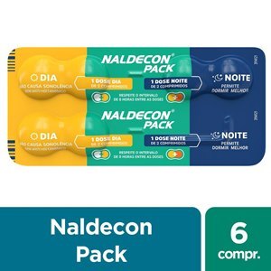 PARACETAMOL + ORFENADRINA + CARBINOXAMINA NALDECON PACK DIA E NOITE 6 COMPRIMIDOS