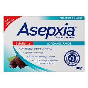 Asepxia Sabonete Barra Esfoliante Ação ANTICRAVOS, com MICROESFERAS e Ácido Salicílico 2%, Pele Mista e Oleosa, 80g