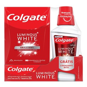Kit Colgate Luminous White Brilliant Creme Dental 70G 3 Unidades + Enxaguante Bucal 250Ml