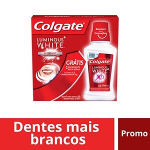 Creme Dental Colgate Luminous White 70G  3 Unidades - Grátis Enxaguatório Bucal Colgate Luminous White 250Ml