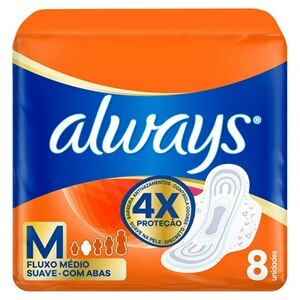 Absorvente Always Cobertura Suave Tamanho M Com Abas 8 Unidades