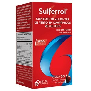 Sulfato Ferroso - Sulferrol 50 Comprimidos Revestidos - Validade Julho/2025