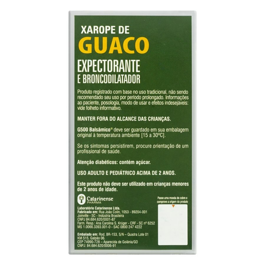 Xarope de Guaco G500 Balsâmico® 150ml - Catarinense Nutrição