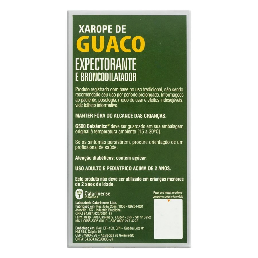 Xarope de Guaco G500 Balsâmico® 150ml - Catarinense Nutrição