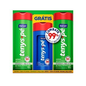 Talco Desodorante Para Os Pés Tenys Pé Baruel Kit Canforado 100G/ 2 Unidades Grátis Talco Desodorante Para Os Pés Tenys Pé Baruel Original 60G