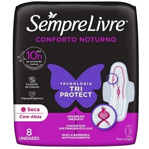 Absorvente Sempre Livre Noite E Dia Cobertura Seca Com Abas 8 Unidades