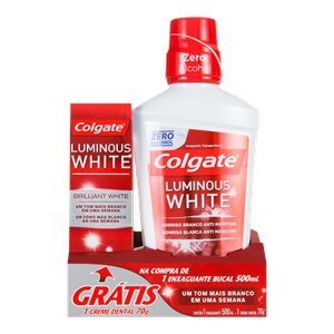 Enxaguatório Bucal Colgate Luminous White 500Ml Grátis Creme Dental Colgate Luminous 70G
