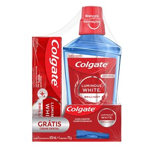 Enxaguatório Bucal Colgate Luminous White 500Ml Grátis Creme Dental Colgate Luminous 70G