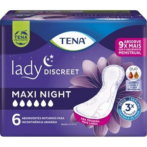 ABSORVENTE PARA INCONTINÊNCIA URINÁRIA TENA LADY DISCREET MAXI NIGHT 6 UNIDADES 