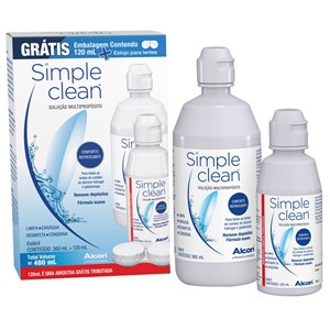 Simple Clean Kit Solução Para Lentes De Contato 360Ml Grátis 120Ml + 1 Estojo Para Lentes