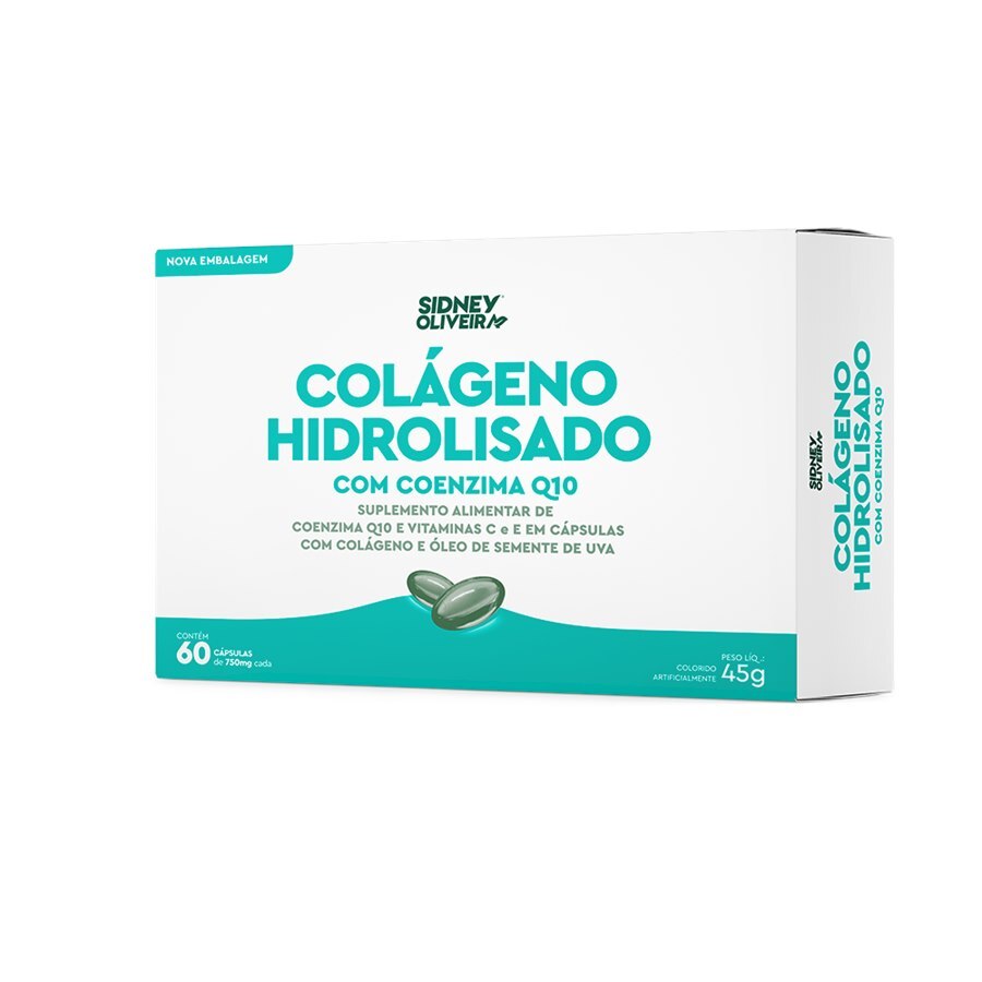 COLÁGENO HIDROLISADO + COENZIMA Q10 + ÓLEO DE SEMENTE DE UVA + VITAMINAS 60 CÁPSULAS SIDNEY OLIVEIRA