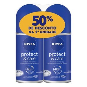 DESODORANTE ROLL ON NIVEA FEMININO PROTECT & CARE 50 ML GANHE 50% DESCONTO NA SEGUNDA UNIDADE