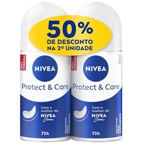 Pack Nivea Desodorante Antitranspirante Roll-On Protect & Care Feminino 72h 50ml Cada 50% Desconto Na Segunda Unidade