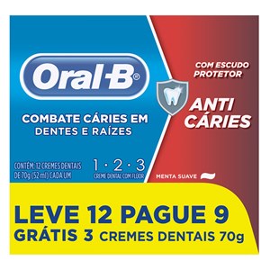 Creme Dental Oral B 1.2.3 Anticáries 70G - Leve 12 Pague 9