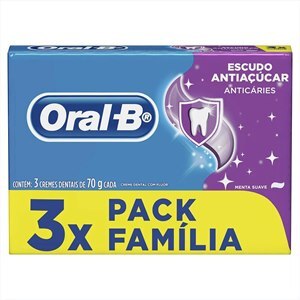 Creme Dental Oral B Escudo Anti-Açúcar 70G Pack Família 3 Unidades