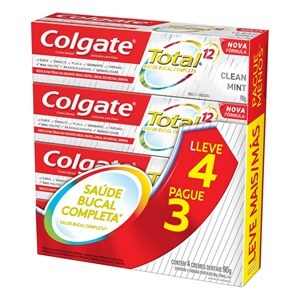 Creme Dental Colgate Total 12 Clean Mint 90G 4 Unidades Leve Mais Pague Menos