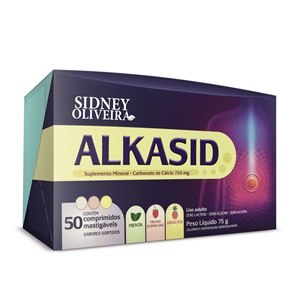 Carbonato De Cálcio 750Mg - Alkasid Sabores Sortidos Sidney Oliveira 50 Comprimidos Mastigáveis