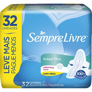 Absorvente Sempre Livre Adapt Plus Cobertura Seca Com Abas 32 Unidades