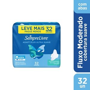 ABSORVENTE SEMPRE LIVRE ADAPT PLUS COBERTURA SUAVE COM ABAS 32 UNIDADES