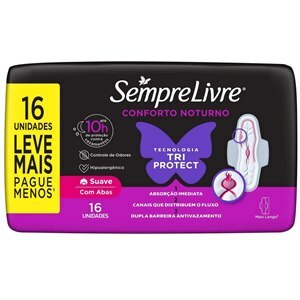 Absorvente Sempre Livre Conforto Noturno Tri Protect Cobertura Suave Com Abas 16 Unidades