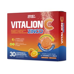 Vitamina C 1G + Zinco 10Mg Vitalion C 30 Comprimidos Efervescentes Sem Açúcar Sidney Oliveira      