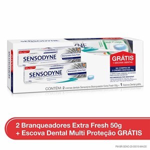 Kit Creme Dental Sensodyne Branqueador Extra Fresh 50G 2 Unidades Grátis Escova Dental Multiproteção