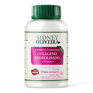 Colágeno Hidrolisado + Vitamina C Em Balas Mastigáveis Morango Sidney Oliveira 30 Unidades