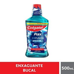 ENXAGUATÓRIO BUCAL COLGATE PLAX ICE FUSION COLD MINT LEVE 500ML PAGUE 350ML