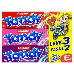 Kit Gel Dental Tandy Com Flúor Morango Tutti-Frutti E Uva 50G Leve 3 Pague 2