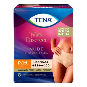 Calcinha Descartável Tena Pants Discreet Nude P/M 8 Unidades 