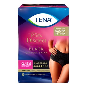 Calcinha Descartável Tena Pants Discreet Black G/Eg 8 Unidades 