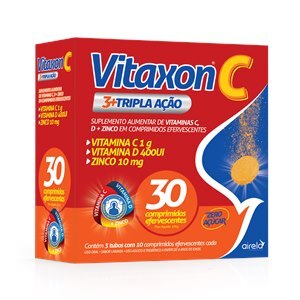 VITAMINA C + VITAMINA D + ZINCO - VITAXON TRIPLA AÇÃO 30 COMPRIMIDOS EFERVESCENTES - SEM AÇÚCAR