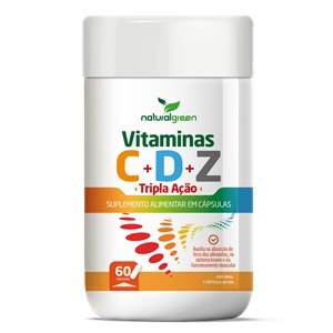 VITAMINA D 5MCG + VITAMINA C 45MG + ZINCO 14MG NATURALGREEN TRIPLA AÇÃO 60 CÁPSULAS