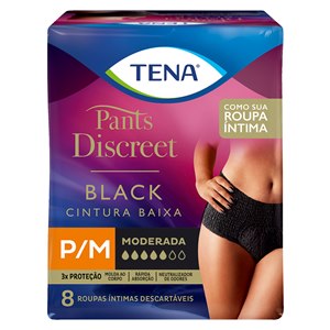 Calcinha Descartável Tena Pants Discreet Black P/M 8 Unidades