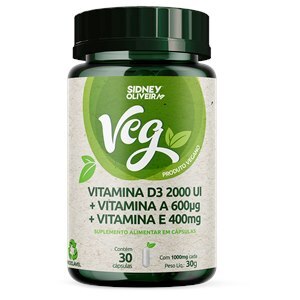 Vitamina D3 2000 Ui + Vitamina A 600Mcg + Vitamina E 400 Mg Vegan 30 Cápsulas Sidney Oliveira