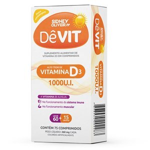 VITAMINA D3 1000UI  DÊVIT  LEVE 60 COMPRIMIDOS + 15 GRÁTIS SIDNEY OLIVEIRA